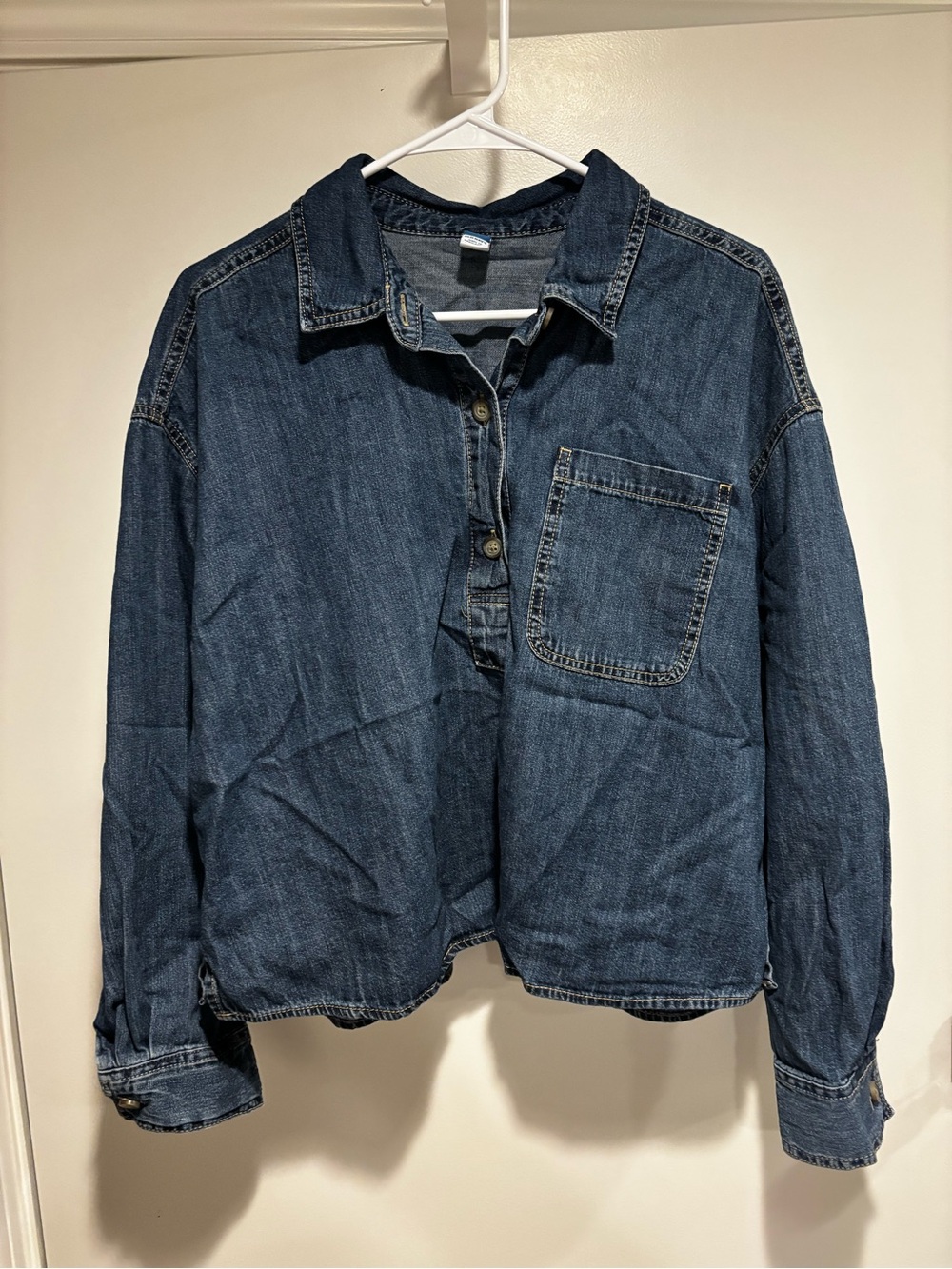 Old Navy Denim Collared Shirt Crop Boxy Popover Large